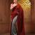 Dark red and steel grey half n half cotton soft saree with pompom