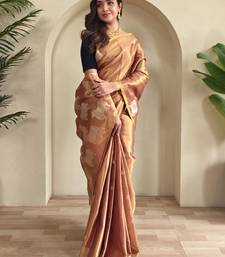 light orange coloer Zari All Over Pichwai Pattern Tilak Butti Motifs tissue saree