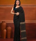 Black cotton soft saree with solid pattern
