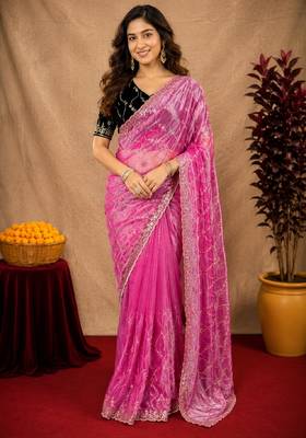 Baby pink  soft net sequence emboidery saree with unstitched blouse piece 2