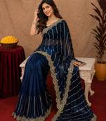 Blue  soft net sequence emboidery saree with unstitched blouse piece