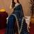 Blue  soft net sequence emboidery saree with unstitched blouse piece