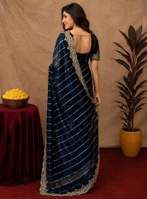 Blue  soft net sequence emboidery saree with unstitched blouse piece 4