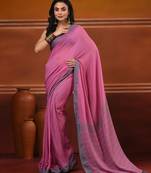 Pink cotton soft saree with solid pattern