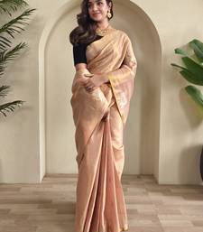 light peach coloer Zari All Over Pichwai Pattern Tilak Butti Motifs tissue saree