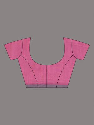 Pink cotton soft saree with solid pattern 4