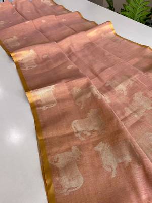 light peach coloer Zari All Over Pichwai Pattern Tilak Butti Motifs tissue saree 2