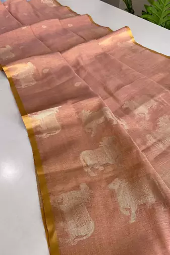 light peach coloer Zari All Over Pichwai Pattern Tilak Butti Motifs tissue saree