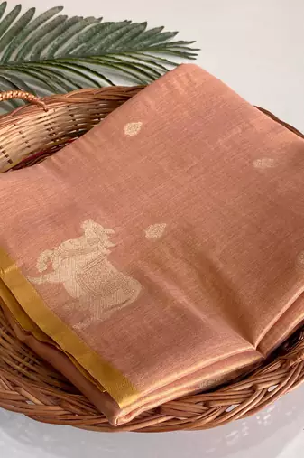 light peach coloer Zari All Over Pichwai Pattern Tilak Butti Motifs tissue saree