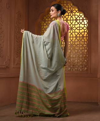 Ice blue cotton soft saree with solid pattern 3