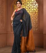 Aegean blue cotton soft saree with stripe pattern