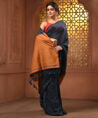 Aegean blue cotton soft saree with stripe pattern 5