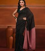 Black cotton soft saree with stripe pattern