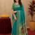 Teal green soft silk blend banarasi jacuard work pethani saree with unstitched blouse piece