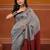 Grey cotton soft saree with pompom