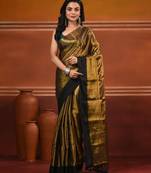 Golden tissue soft saree with pompom