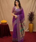 Purple soft silk blend banarasi jacuard work pethani saree with unstitched blouse piece