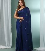 Blue pure cotton soft saree with sequined work