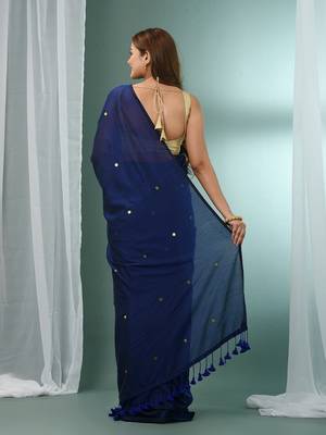 Blue pure cotton soft saree with sequined work 2