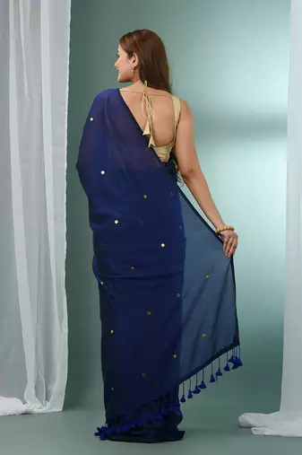 Blue pure cotton soft saree with sequined work