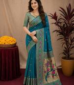 Rama soft silk blend banarasi jacuard work pethani saree with unstitched blouse piece