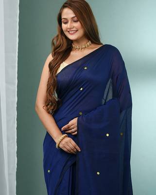 Blue pure cotton soft saree with sequined work 5