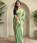 green coloer Zari All Over Pichwai Pattern Tilak Butti Motifs tissue saree