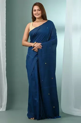 Teal pure cotton soft saree with sequined work