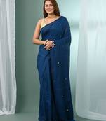 Teal pure cotton soft saree with sequined work