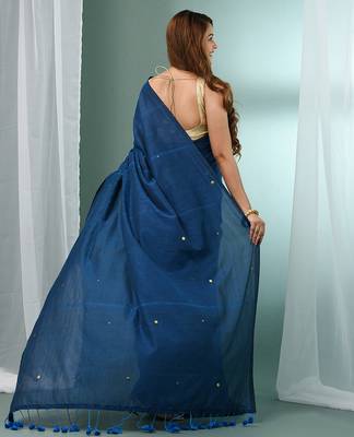 Teal pure cotton soft saree with sequined work 2