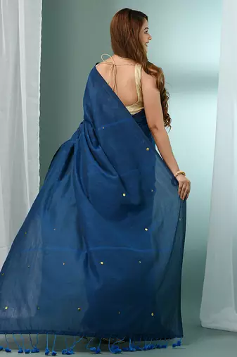 Teal pure cotton soft saree with sequined work