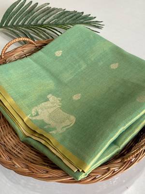 green coloer Zari All Over Pichwai Pattern Tilak Butti Motifs tissue saree 3