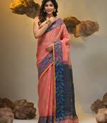 Peach tissue handwoven soft saree