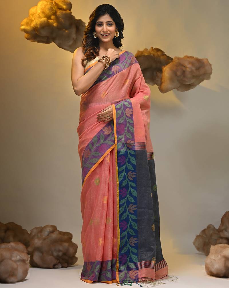 Peach tissue handwoven soft saree