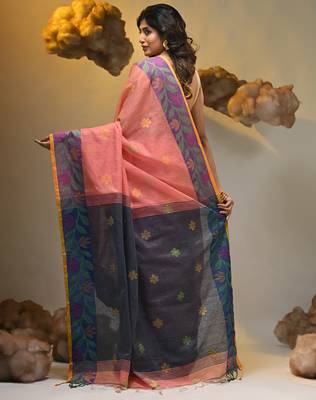Peach tissue handwoven soft saree 2