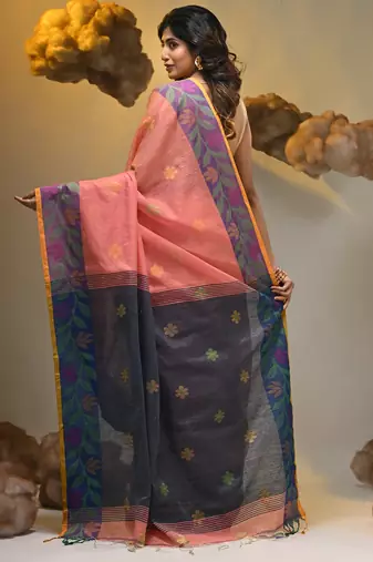 Peach tissue handwoven soft saree
