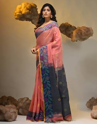 Peach tissue handwoven soft saree 3