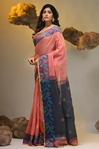 Peach tissue handwoven soft saree