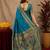 Aqua soft silk blend banarasi jacuard work pethani saree with unstitched blouse piece