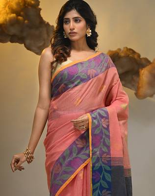 Peach tissue handwoven soft saree 5