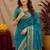 Aqua soft silk blend banarasi jacuard work pethani saree with unstitched blouse piece