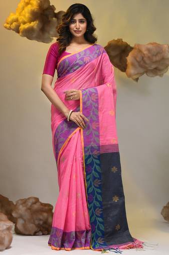Pink tissue handwoven soft saree
