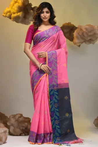 Pink tissue handwoven soft saree