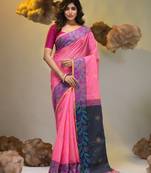 Pink tissue handwoven soft saree