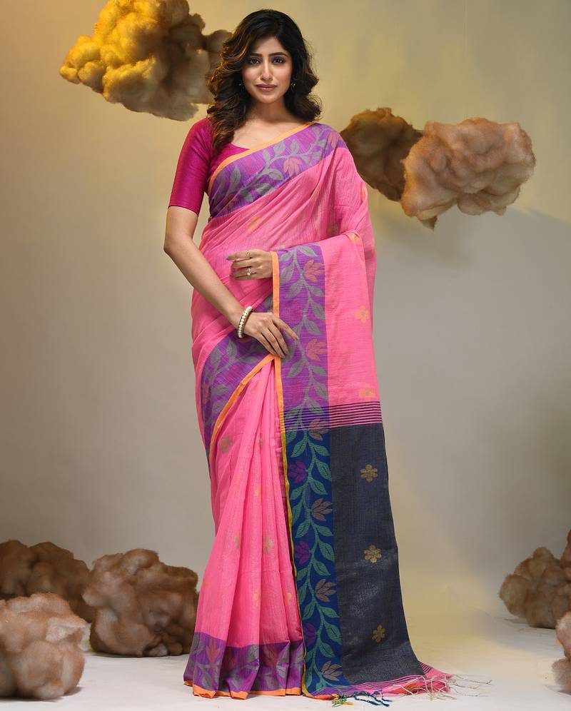 Pink tissue handwoven soft saree