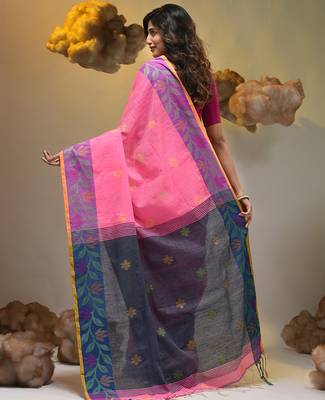 Pink tissue handwoven soft saree 2