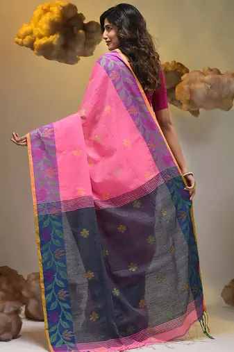 Pink tissue handwoven soft saree