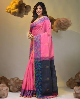 Pink tissue handwoven soft saree 3