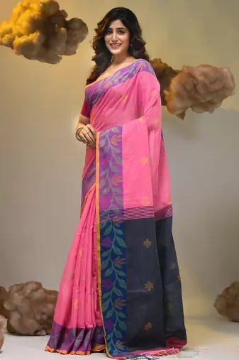 Pink tissue handwoven soft saree