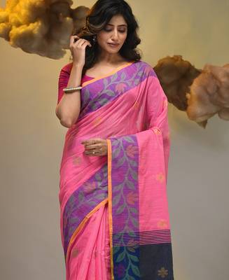 Pink tissue handwoven soft saree 5